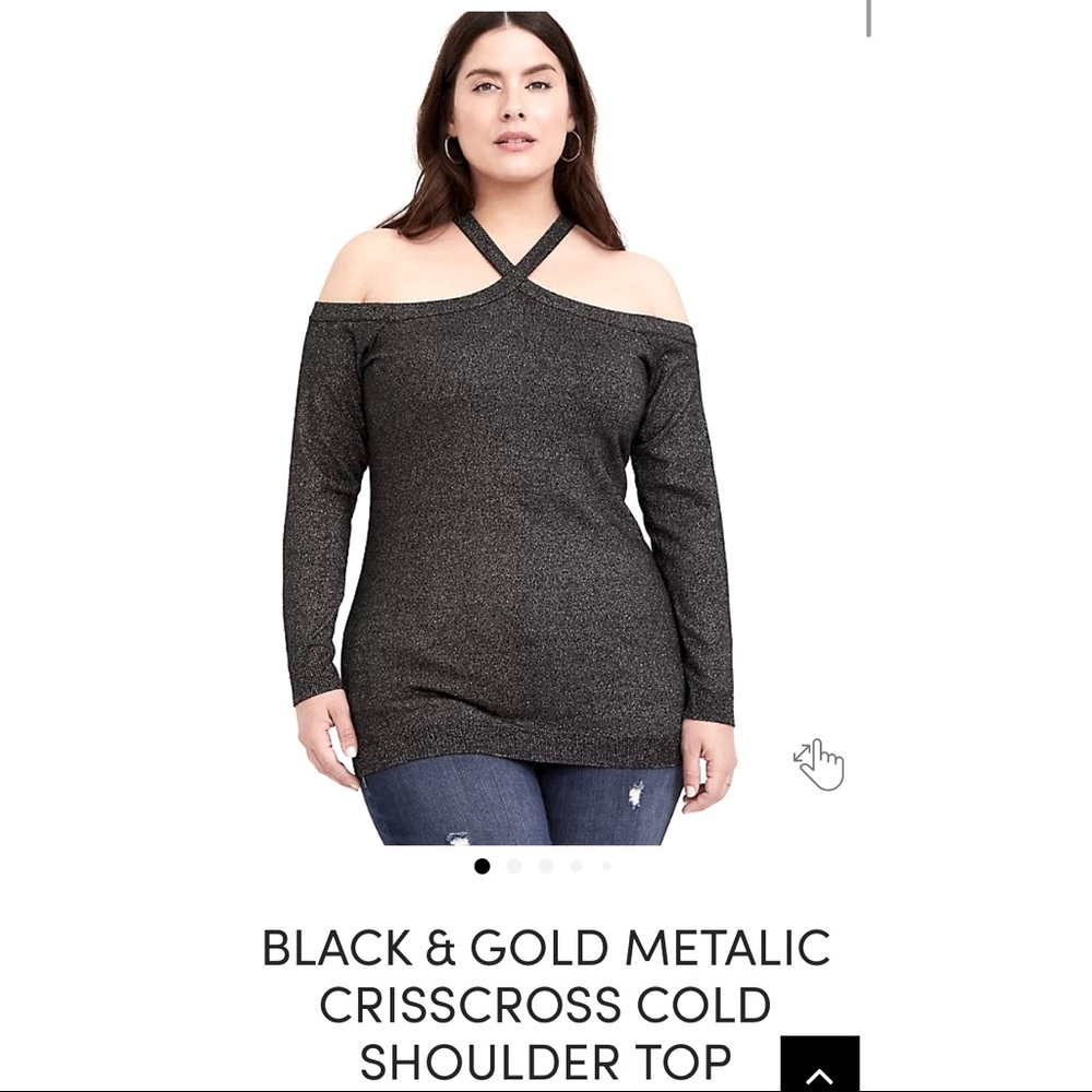 BLACK & GOLD METALIC CRISSCROSS COLD SHOULDER TOP SIZE 4X